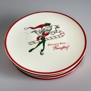 Vintage Napa Style Naughty Sexy Rebel Elf Christmas Plates Set of Four 2005